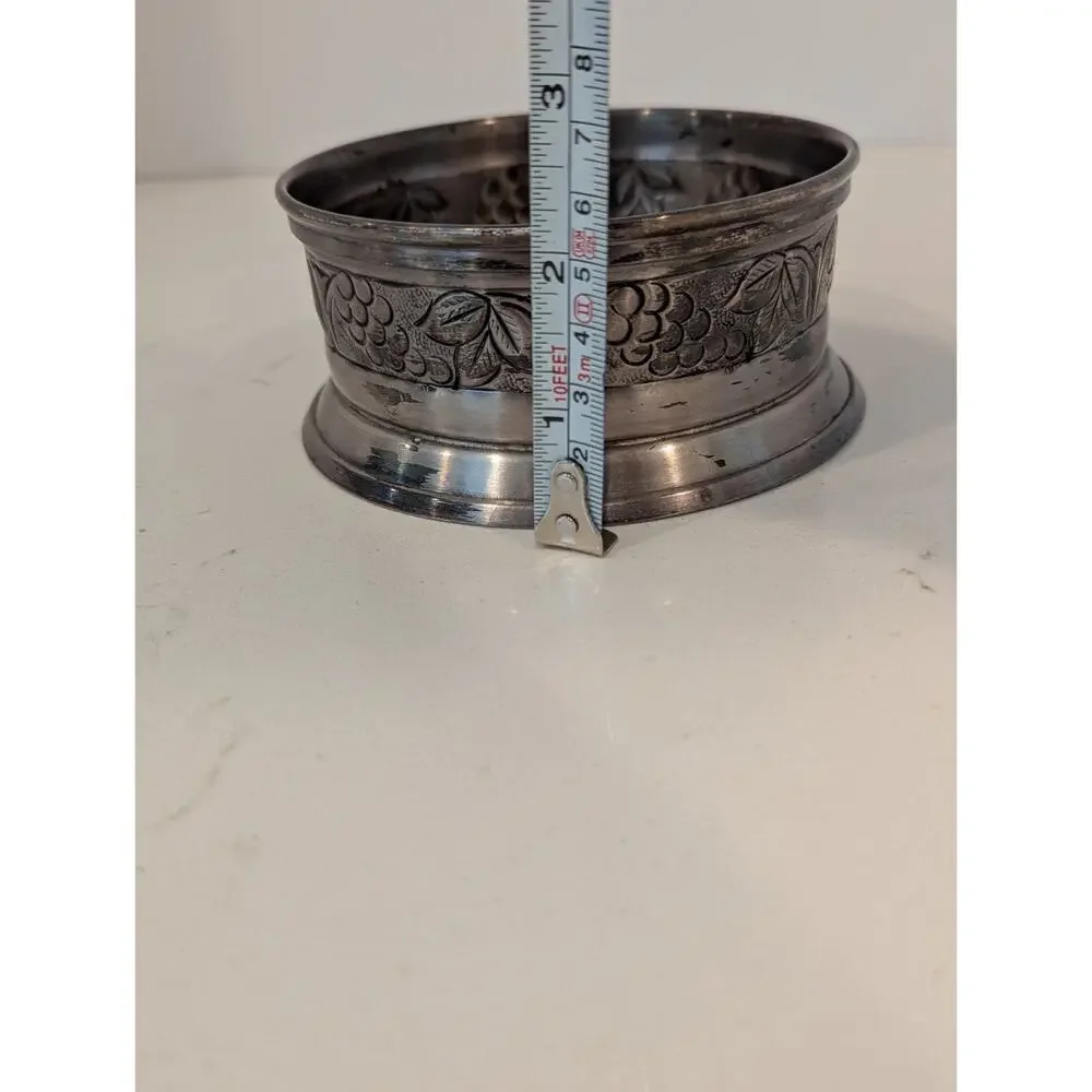 Pottery Barn Pewter Wine Bottle Holder Coaster Grape Leaf Motif,Italian Decor